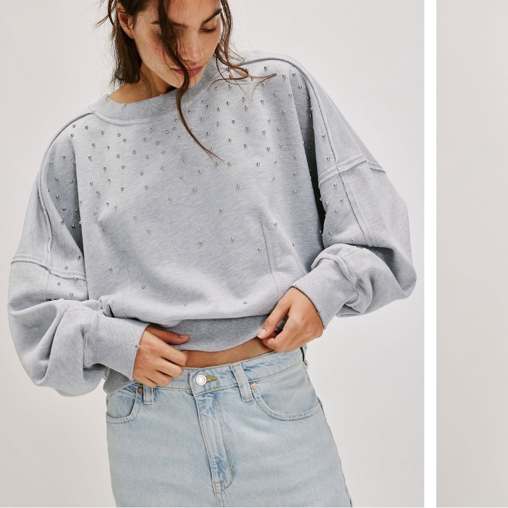 Free People Gaia Studded Sweatshirt, XS